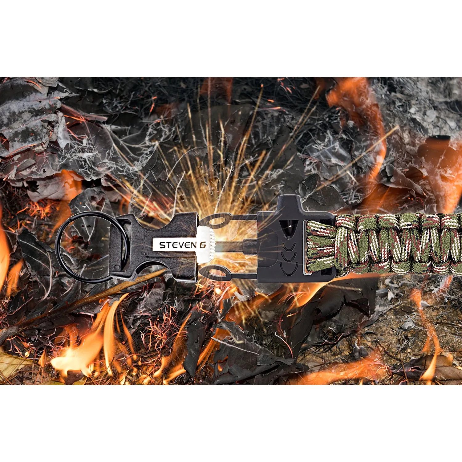 Steven G Paracord Carabiner Survival Keychain with Firestarter and Whistle - (pack of 2) PCKC062CACA