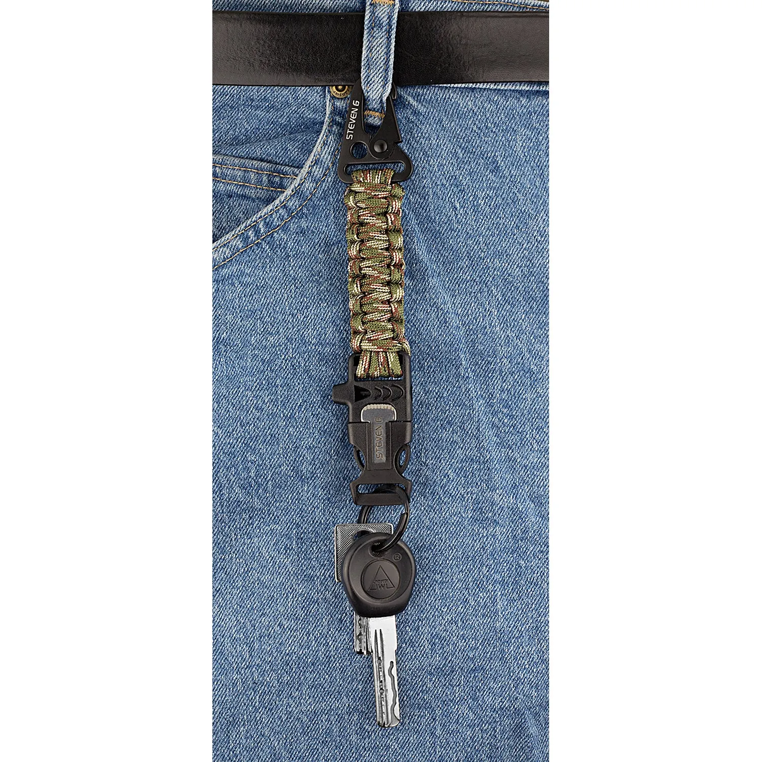 Steven G Paracord Carabiner Survival Keychain with Firestarter and Whistle - (pack of 2) PCKC062CACA