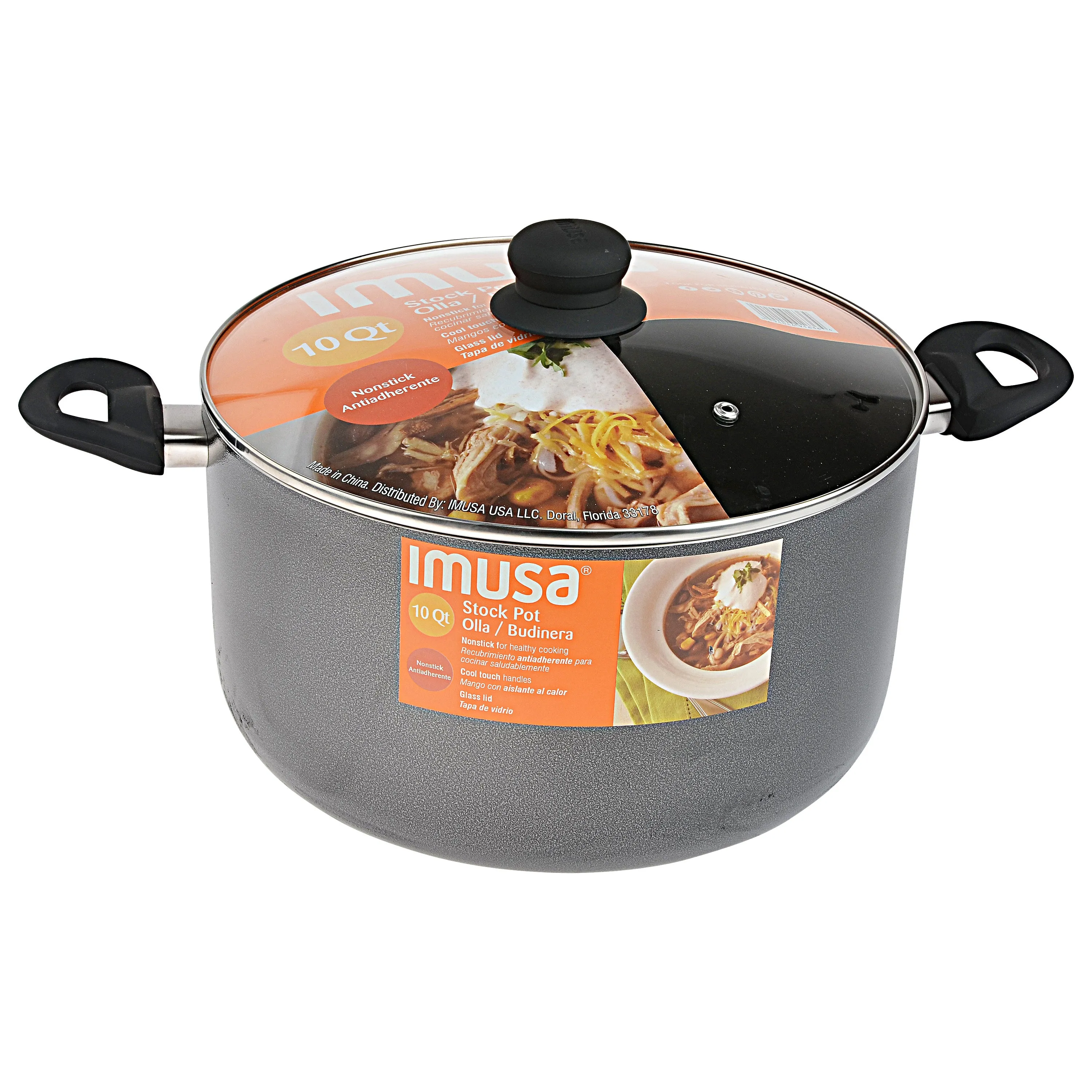 Stock Imusa Pot with Glass Lid Dark Grey 10-Quart