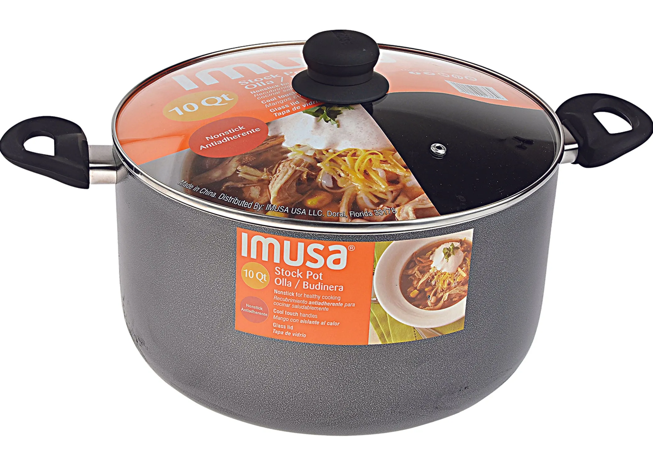 Stock Imusa Pot with Glass Lid Dark Grey 10-Quart