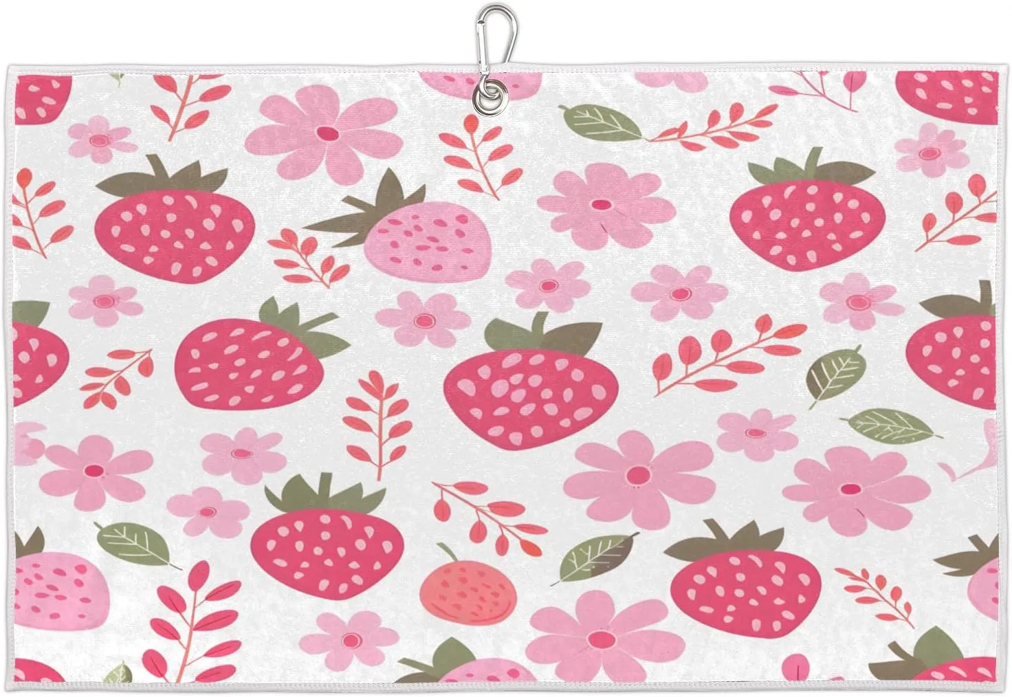 Strawberry Flower Dots Golf Towel with Heavy Duty Carabiner Clip Quick Dry Ultra Absorbent Club Ball Cleaning Towel Golf Accessories for Men Women