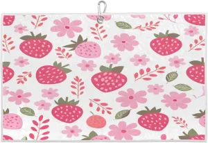 Strawberry Flower Dots Golf Towel with Heavy Duty Carabiner Clip Quick Dry Ultra Absorbent Club Ball Cleaning Towel Golf Accessories for Men Women