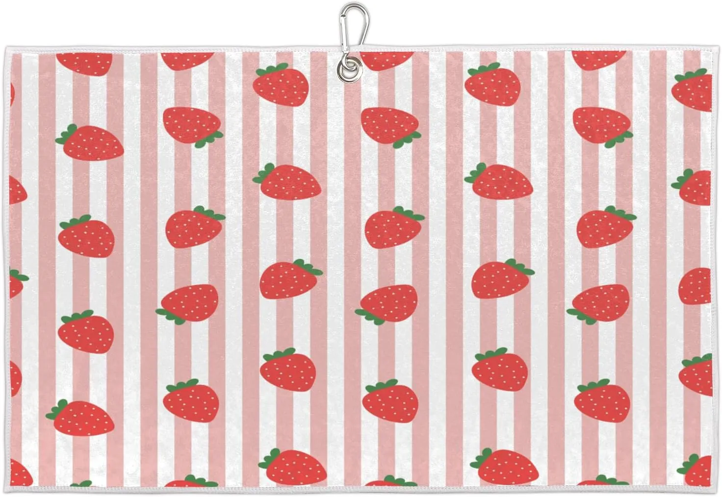 Striped Strawberry Golf Towel with Heavy Duty Carabiner Ultra Absorbent Quick Dry Perfect for Cleaning Clubs Balls Gear Essential Golf Accessory for Men Women Kids
