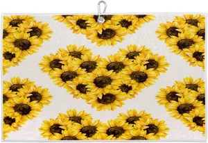 Sunflowers Love Golf Towel with Heavy Duty Carabiner Ultra Absorbent Quick Dry Perfect for Cleaning Clubs Balls Gear Essential Golf Accessory for Men Women Kids