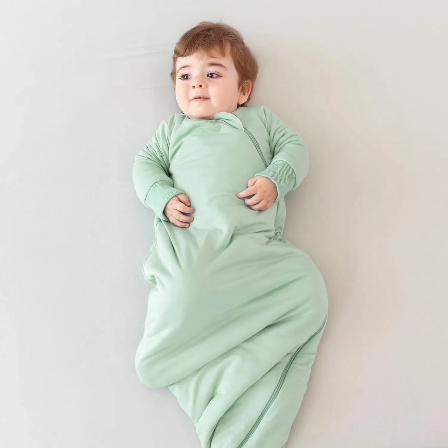 Supersoft Long Sleeve Sleep Sack 1.0 TOG, Bamboo Viscose Baby Sleeping Bag 2-Way Zipper Sleep Sack with Sleeves