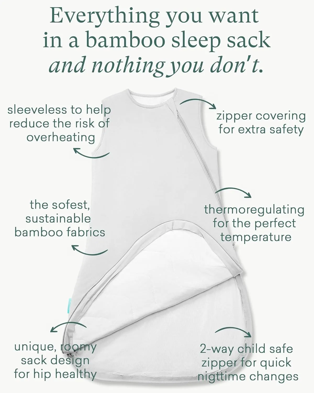 Supersoft Sleep Sack 1.0 TOG, Premium Bamboo Viscose Baby Sleeping Bag 2-Way Zipper Sleep Sack Baby Wearable Blanket
