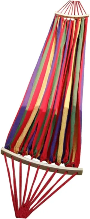 SUPVOX Outdoor Double Hammock with Wooden Stick Rollover Design for Camping Dormitory and Backyard Relaxation Rainbow Canvas Red Stripes