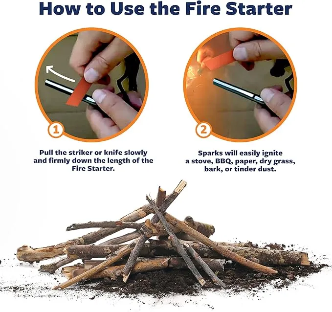 Survival - Mini Alloy Ferrocerium Flint Fire Starter, Thick Waterproof Fire Steel Magnesium Camping Tool for Survival Kits, Hiking, Backpacking, and Emergency Situations - 12 Pack