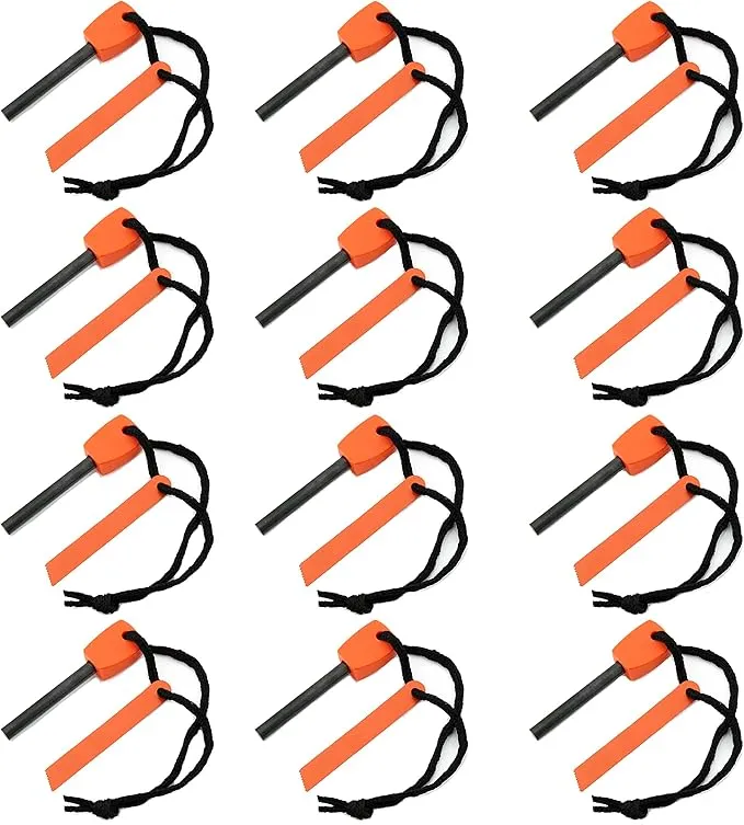Survival - Mini Alloy Ferrocerium Flint Fire Starter, Thick Waterproof Fire Steel Magnesium Camping Tool for Survival Kits, Hiking, Backpacking, and Emergency Situations - 12 Pack