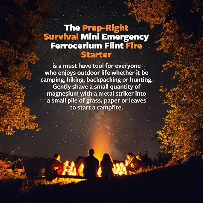Survival - Mini Alloy Ferrocerium Flint Fire Starter, Thick Waterproof Fire Steel Magnesium Camping Tool for Survival Kits, Hiking, Backpacking, and Emergency Situations - 12 Pack