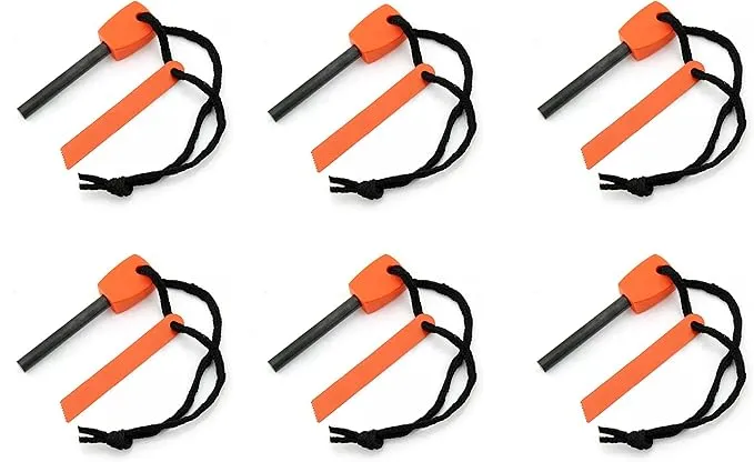 Survival - Mini Alloy Ferrocerium Flint Fire Starter, Thick Waterproof Fire Steel Magnesium Camping Tool for Survival Kits, Hiking, Backpacking, and Emergency Situations - 6 Pack