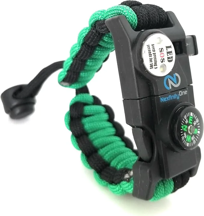 Survival Paracord Bracelet - Tactical Emergency Gear Kit with SOS LED Light, 550 Grade, Adjustable, Multitools, Fire Starter, Compass, and Whistle - Set of 2