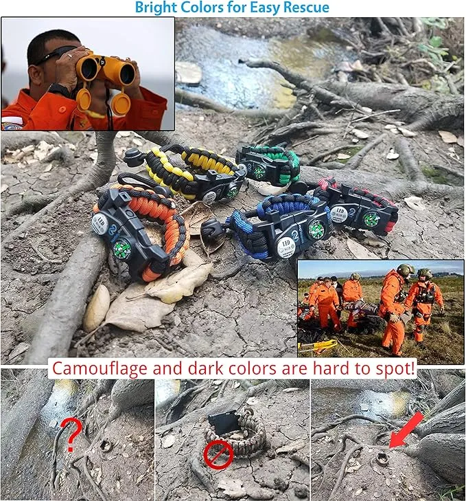 Survival Paracord Bracelet - Tactical Emergency Gear Kit with SOS LED Light, 550 Grade, Adjustable, Multitools, Fire Starter, Compass, and Whistle - Set of 2