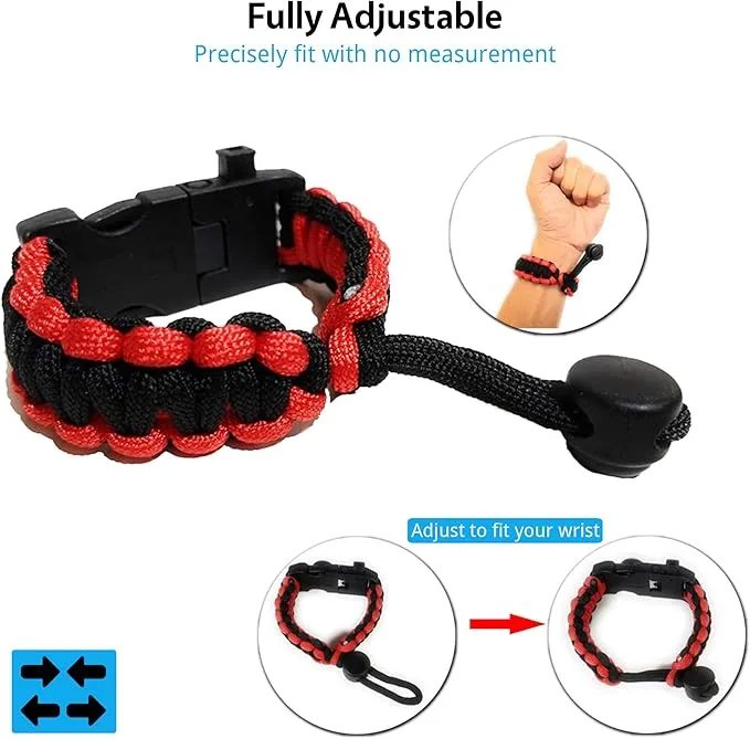 Survival Paracord Bracelet - Tactical Emergency Gear Kit with SOS LED Light, 550 Grade, Adjustable, Multitools, Fire Starter, Compass, and Whistle - Set of 2