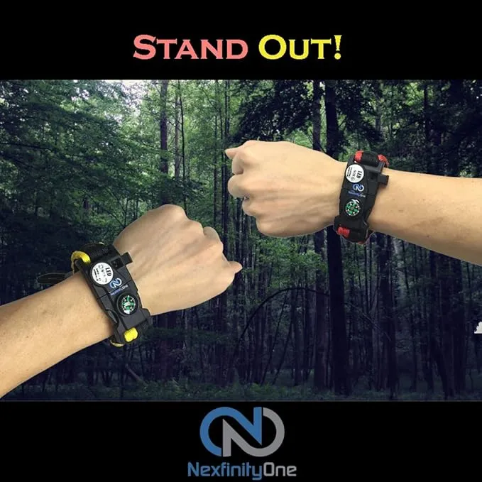 Survival Paracord Bracelet - Tactical Emergency Gear Kit with SOS LED Light, 550 Grade, Adjustable, Multitools, Fire Starter, Compass, and Whistle - Set of 2