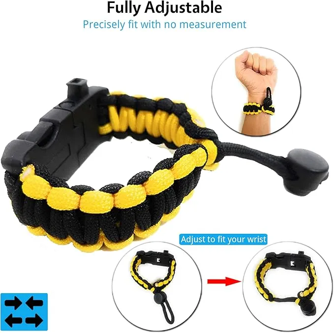 Survival Paracord Bracelet - Tactical Emergency Gear Kit with SOS LED Light, 550 Grade, Adjustable, Multitools, Fire Starter, Compass, and Whistle - Set of 2