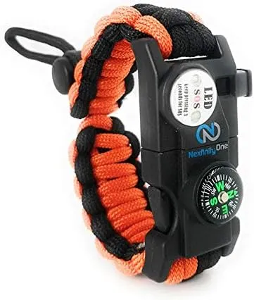 Survival Paracord Bracelet - Tactical Emergency Gear Kit with SOS LED Light, 550 Grade, Adjustable, Multitools, Fire Starter, Compass, and Whistle - Set of 2