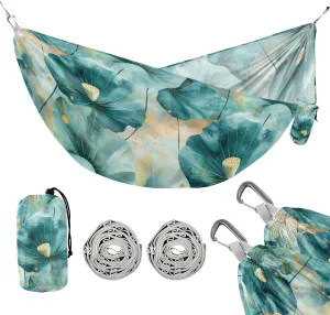 susiyo Portable Camping Hammock Abstract Lotus Leaves Printed Lightweight Hammock Comfortable Travel Swing with Tree Straps for Camping Hiking Backpacking Travel or Beach - Up to 330lbs