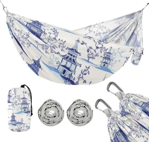 susiyo Portable Camping Hammock Beautiful Vintage Pagodas in Chinoiserie Style Printed Lightweight Hammock Comfortable Travel Swing with Tree Straps for Camping Hiking Backpacking Travel or Beach - Up