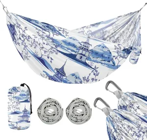 susiyo Portable Camping Hammock Beautiful Vintage Pagodas Mountains in Chinoiserie Style Printed Lightweight Hammock Comfortable Travel Swing with Tree Straps for Camping Hiking Backpacking Travel or