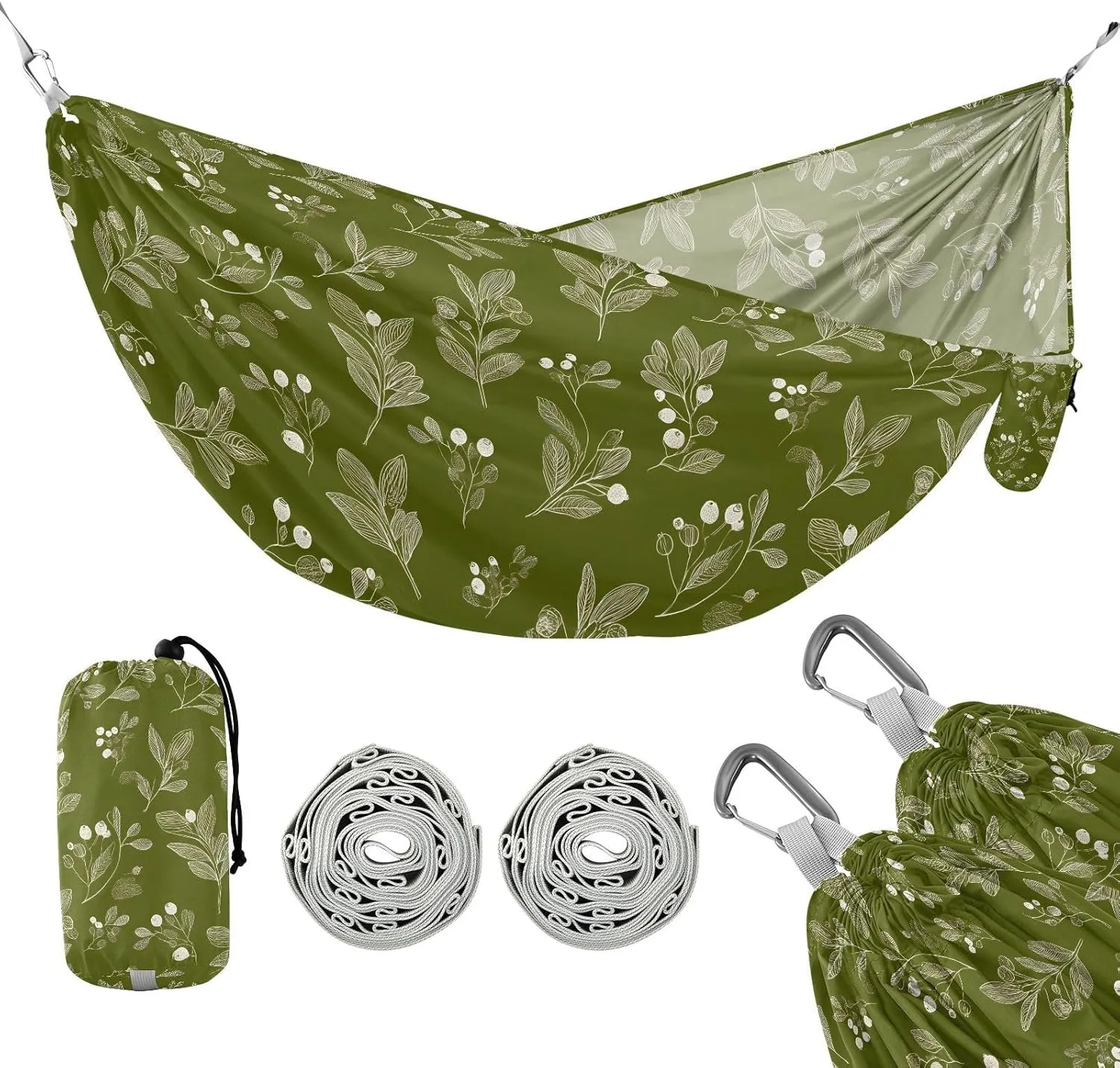 susiyo Portable Camping Hammock Berry Branches Printed Lightweight Hammock Comfortable Travel Swing with Tree Straps for Camping Hiking Backpacking Travel or Beach - Up to 330lbs