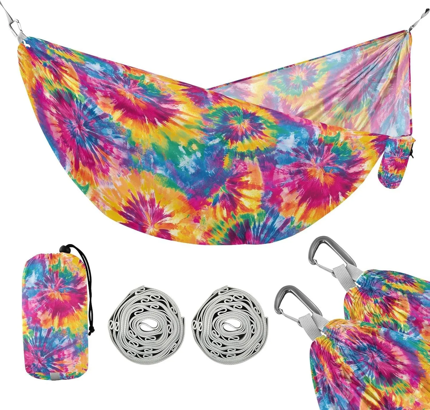 susiyo Portable Camping Hammock Bright Tie-dye Printed Lightweight Hammock Comfortable Travel Swing with Tree Straps for Camping Hiking Backpacking Travel or Beach - Up to 330lbs