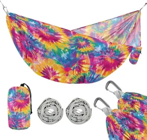 susiyo Portable Camping Hammock Bright Tie-dye Printed Lightweight Hammock Comfortable Travel Swing with Tree Straps for Camping Hiking Backpacking Travel or Beach - Up to 330lbs