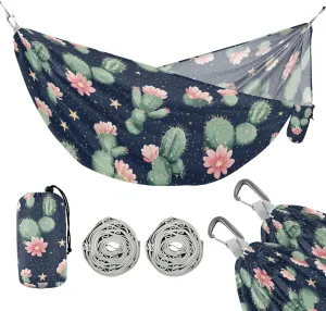 susiyo Portable Camping Hammock Cactus Flowers Printed Lightweight Hammock Comfortable Travel Swing with Tree Straps for Camping Hiking Backpacking Travel or Beach - Up to 330lbs