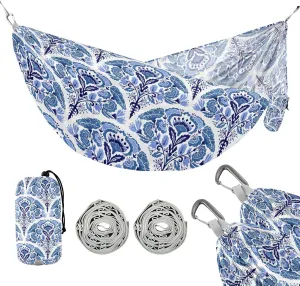 susiyo Portable Camping Hammock Chinoiserie Blue Floral Printed Lightweight Hammock Comfortable Travel Swing with Tree Straps for Camping Hiking Backpacking Travel or Beach - Up to 330lbs