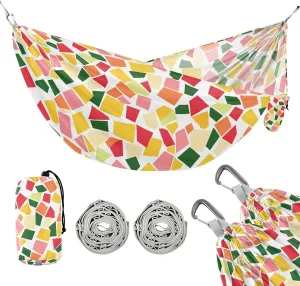 susiyo Portable Camping Hammock Colored Squares Printed Lightweight Hammock Comfortable Travel Swing with Tree Straps for Camping Hiking Backpacking Travel or Beach - Up to 330lbs