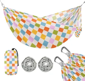 susiyo Portable Camping Hammock Colorful Checkered Printed Lightweight Hammock Comfortable Travel Swing with Tree Straps for Camping Hiking Backpacking Travel or Beach - Up to 330lbs