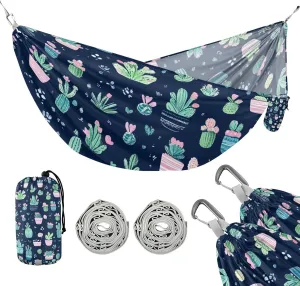 susiyo Portable Camping Hammock Cute Cactus Printed Lightweight Hammock Comfortable Travel Swing with Tree Straps for Camping Hiking Backpacking Travel or Beach - Up to 330lbs