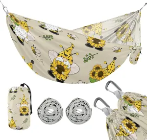 susiyo Portable Camping Hammock Cute Gnomes Bees Sunflowers Printed Lightweight Hammock Comfortable Travel Swing with Tree Straps for Camping Hiking Backpacking Travel or Beach - Up to 330lbs