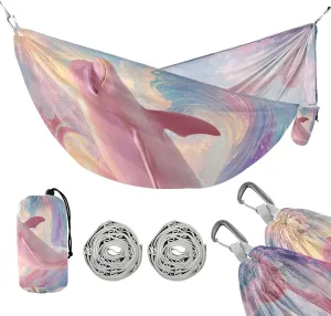 susiyo Portable Camping Hammock Cute Pink Dolphin Printed Lightweight Hammock Comfortable Travel Swing with Tree Straps for Camping Hiking Backpacking Travel or Beach - Up to 330lbs
