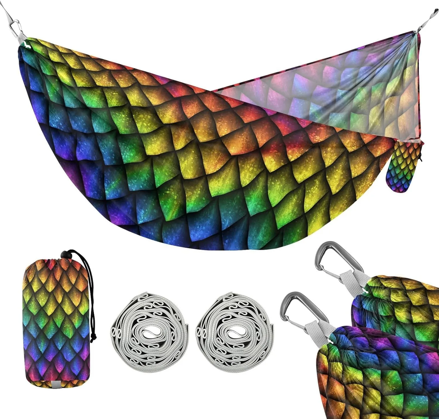 susiyo Portable Camping Hammock Dragon Scales Printed Lightweight Hammock Comfortable Travel Swing with Tree Straps for Camping Hiking Backpacking Travel or Beach - Up to 330lbs