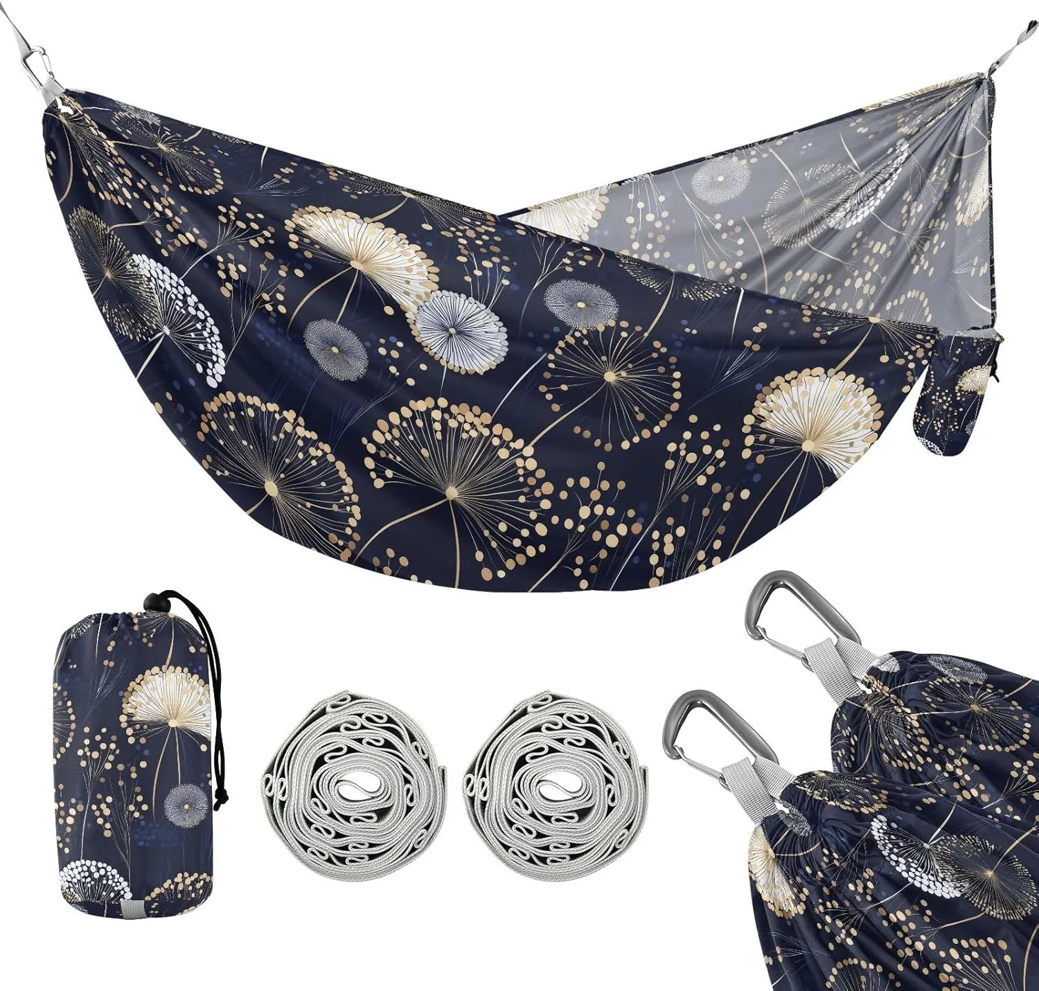 susiyo Portable Camping Hammock Elegant Dandelions Printed Lightweight Hammock Comfortable Travel Swing with Tree Straps for Camping Hiking Backpacking Travel or Beach - Up to 330lbs