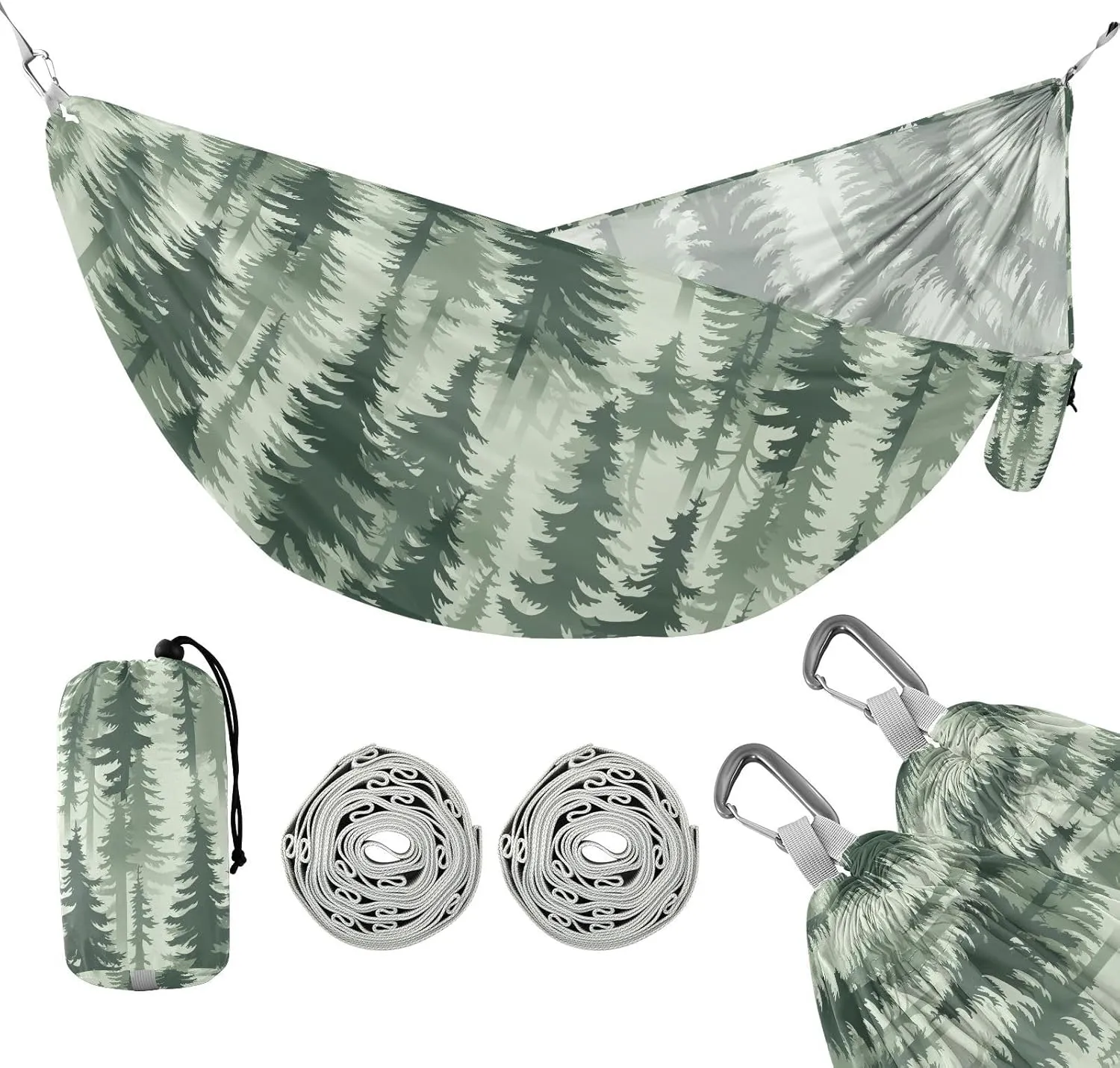 susiyo Portable Camping Hammock Forest Pine Trees Printed Lightweight Hammock Comfortable Travel Swing with Tree Straps for Camping Hiking Backpacking Travel or Beach - Up to 330lbs