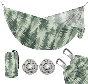 susiyo Portable Camping Hammock Forest Pine Trees Printed Lightweight Hammock Comfortable Travel Swing with Tree Straps for Camping Hiking Backpacking Travel or Beach - Up to 330lbs