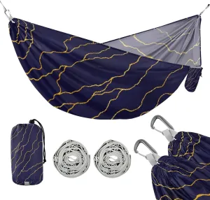 susiyo Portable Camping Hammock Gold Lines Foil Navy Blue Printed Lightweight Hammock Comfortable Travel Swing with Tree Straps for Camping Hiking Backpacking Travel or Beach - Up to 330lbs