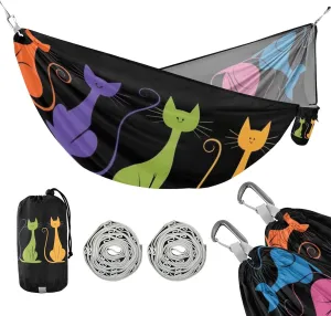 susiyo Portable Camping Hammock Rainbow Cats Printed Lightweight Hammock Comfortable Travel Swing with Tree Straps for Camping Hiking Backpacking Travel or Beach - Up to 330lbs