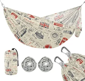 susiyo Portable Camping Hammock UK London Theme Printed Lightweight Hammock Comfortable Travel Swing with Tree Straps for Camping Hiking Backpacking Travel or Beach - Up to 330lbs