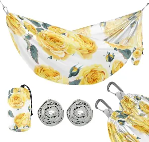 susiyo Portable Camping Hammock Yellow Roses Printed Lightweight Hammock Comfortable Travel Swing with Tree Straps for Camping Hiking Backpacking Travel or Beach - Up to 330lbs
