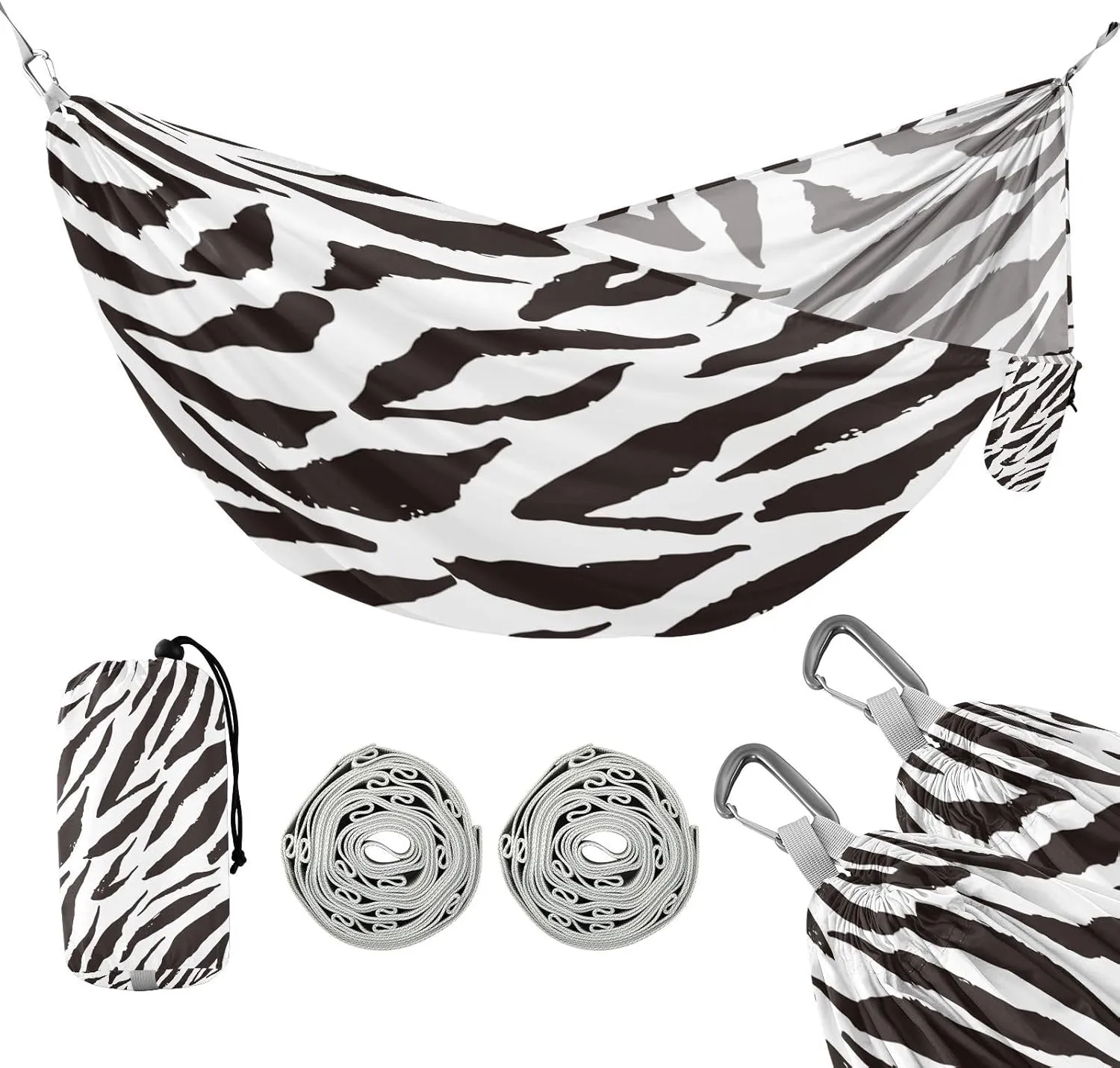 susiyo Portable Camping Hammock Zebra Print Printed Lightweight Hammock Comfortable Travel Swing with Tree Straps for Camping Hiking Backpacking Travel or Beach - Up to 330lbs