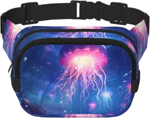 suspended jellyfish Printed Fashion Crossbody Bag, Hiking Waist Bag, Square Double Layer Travel and Fitness Shoulder Bag