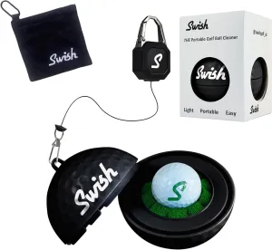 Swish Portable Golf Ball Cleaner – Clip-On Golf Accessory for Bag or Cart – Perfect Golf Gift