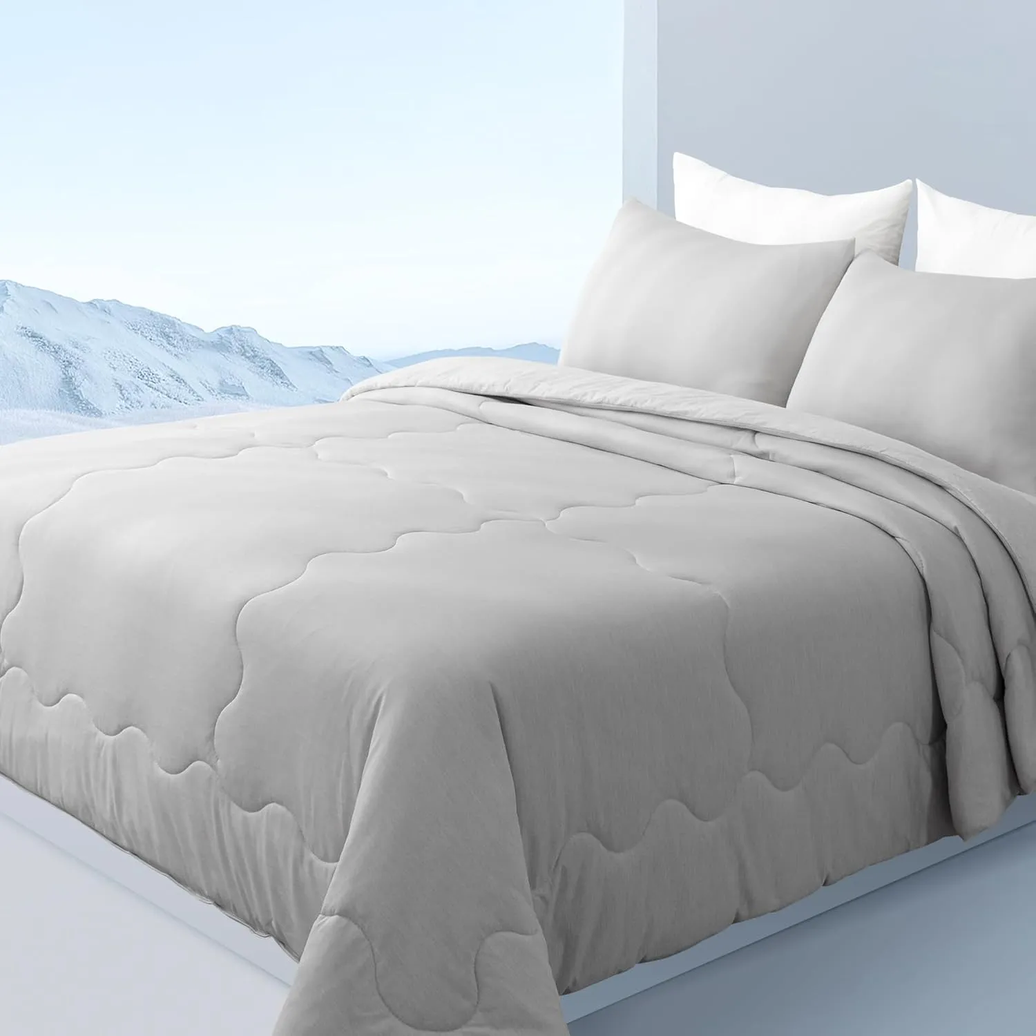 Syalife Cooling Comforter Twin Size, Summer Comforter with Arc-Chill Cooling Fiber, Cold Sleeping Summer Blanket for Night Sweats Hot Sleeper (60" x 80", Grey)