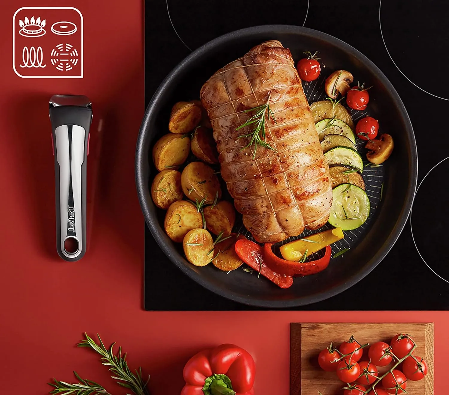 Tefal Ingenio Unlimited ON Try-Me Pan Set, 3 Pieces Stackable, Removable Handle, Space Saving, Non-Stick, Induction, Black (L3959443)