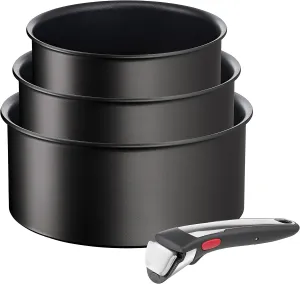 Tefal Ingenio Unlimited ON Try-Me Pan Set, 3 Pieces Stackable, Removable Handle, Space Saving, Non-Stick, Induction, Black (L3959443)