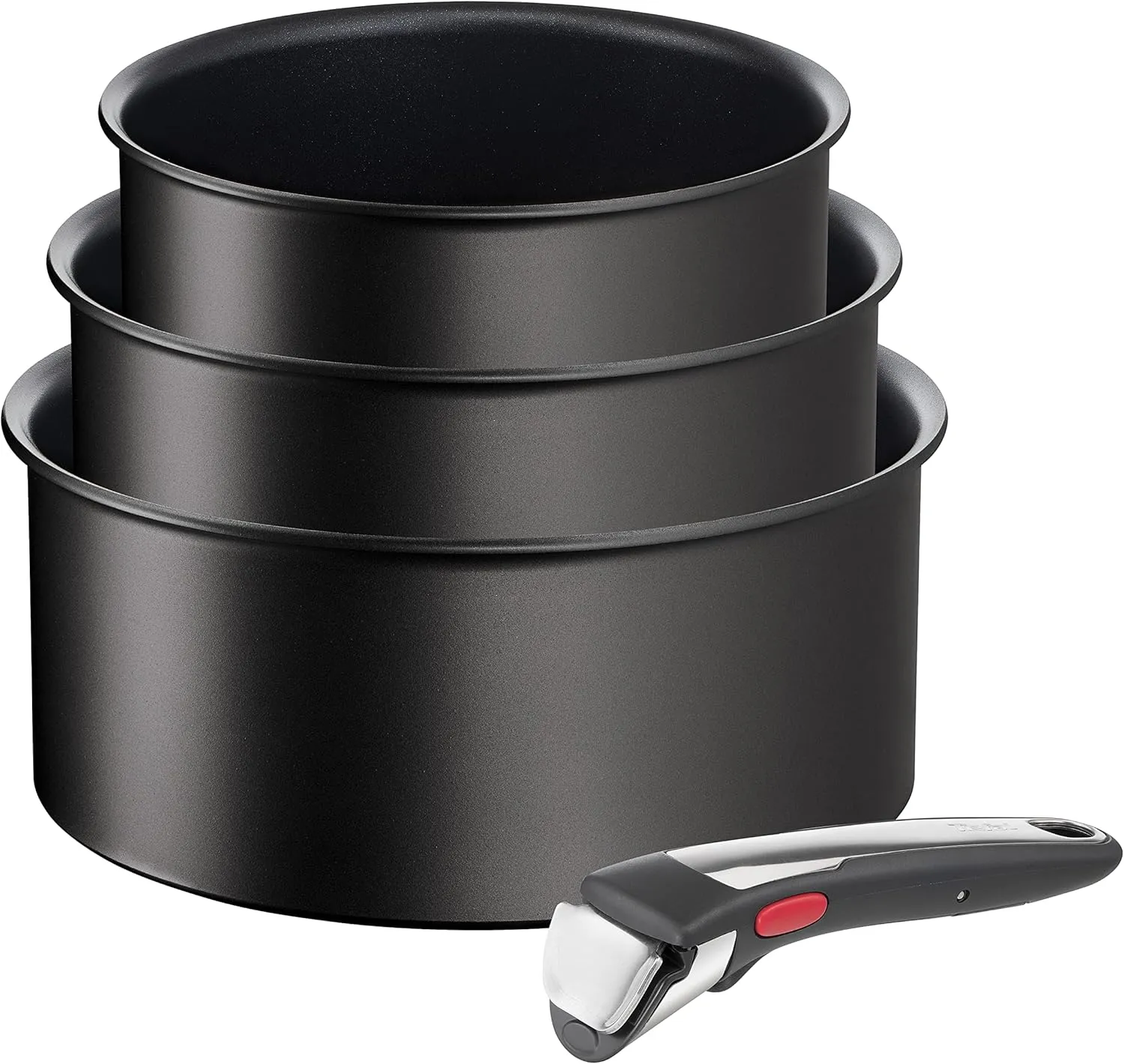 Tefal Ingenio Unlimited ON Try-Me Pan Set, 3 Pieces Stackable, Removable Handle, Space Saving, Non-Stick, Induction, Black (L3959443)