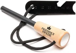 The Friendly Swede Ferro Rods, Fire Starter Survival Tool, Firestarter, Flint and Steel Fire Starter Kit & Bottle Opener, Camping Tools, Ferro Rod Fire Starter with Wooden Handle (Wood Grain)